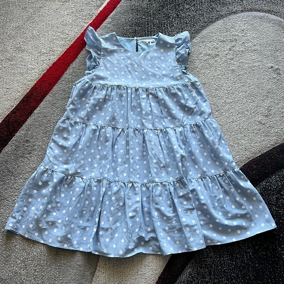 English Factory Blue Polka Dot Tiered Babydoll Mini Dress - Picture 3 of 5